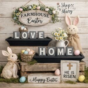 ⤵️🆕HOME|LOVE handmade farmhouse foam blocks reversible 4 pieces